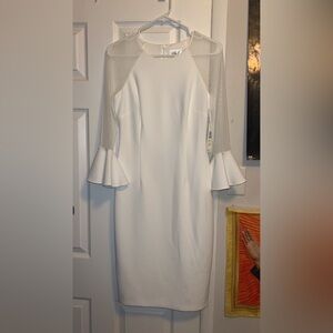 Eliza J White Dress with Sheer Sleeves